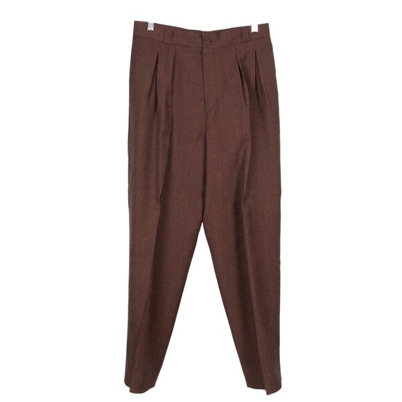 David N Petites VTG Checkered Trousers 14 Women Pants High Waisted Pleated Brown - Picture 1 of 5
